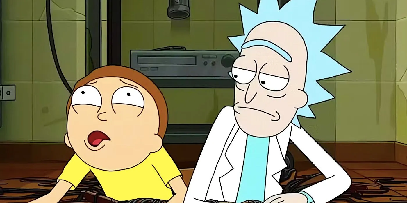An exasperated Rick and Morty emerge from the Hole in Rick and Morty season 7 finale An exasperated Rick and Morty emerge from the Hole in Rick and Morty season 7 finale