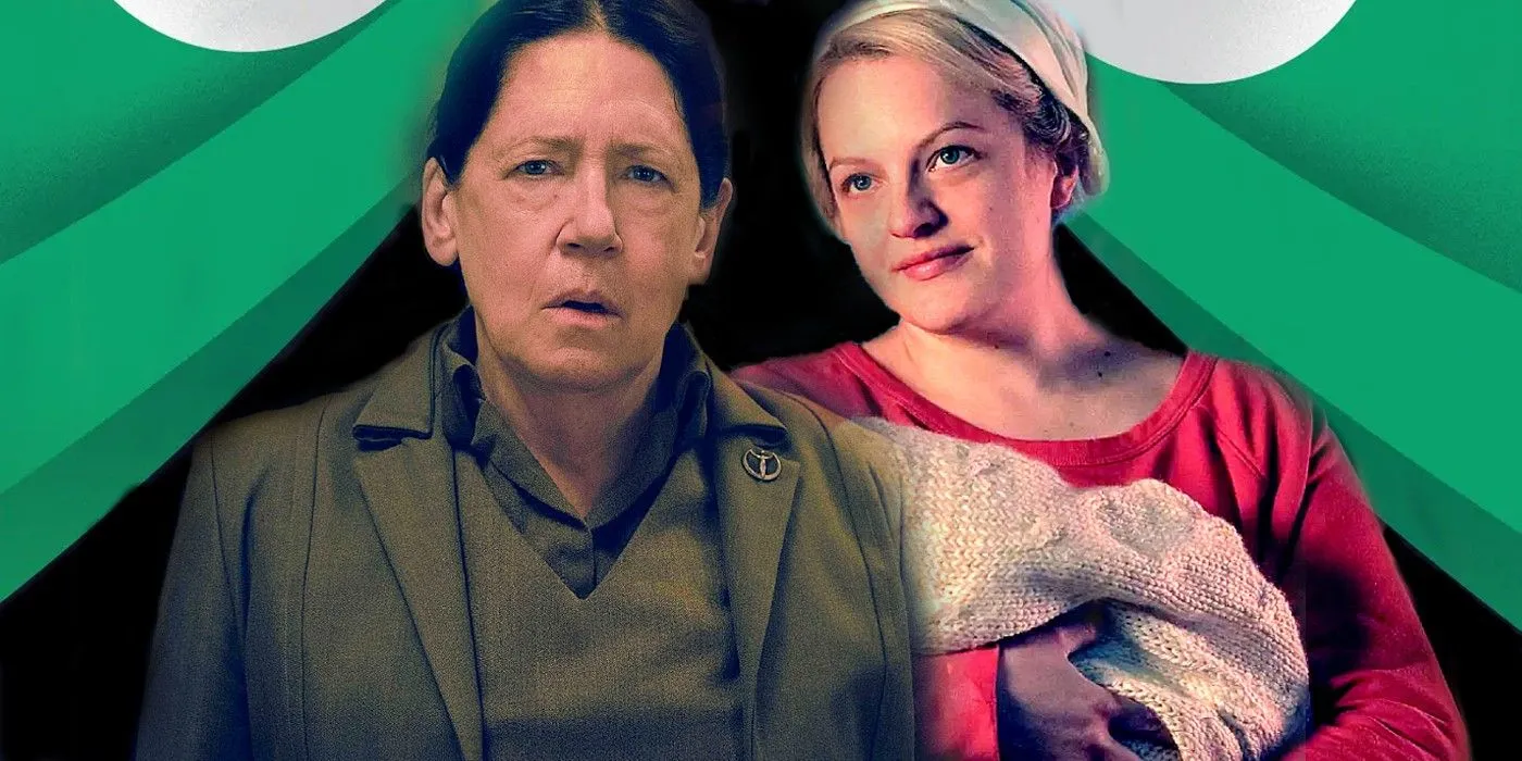 Aunt Lydia with June holding Nichole in The Handmaid's Tale