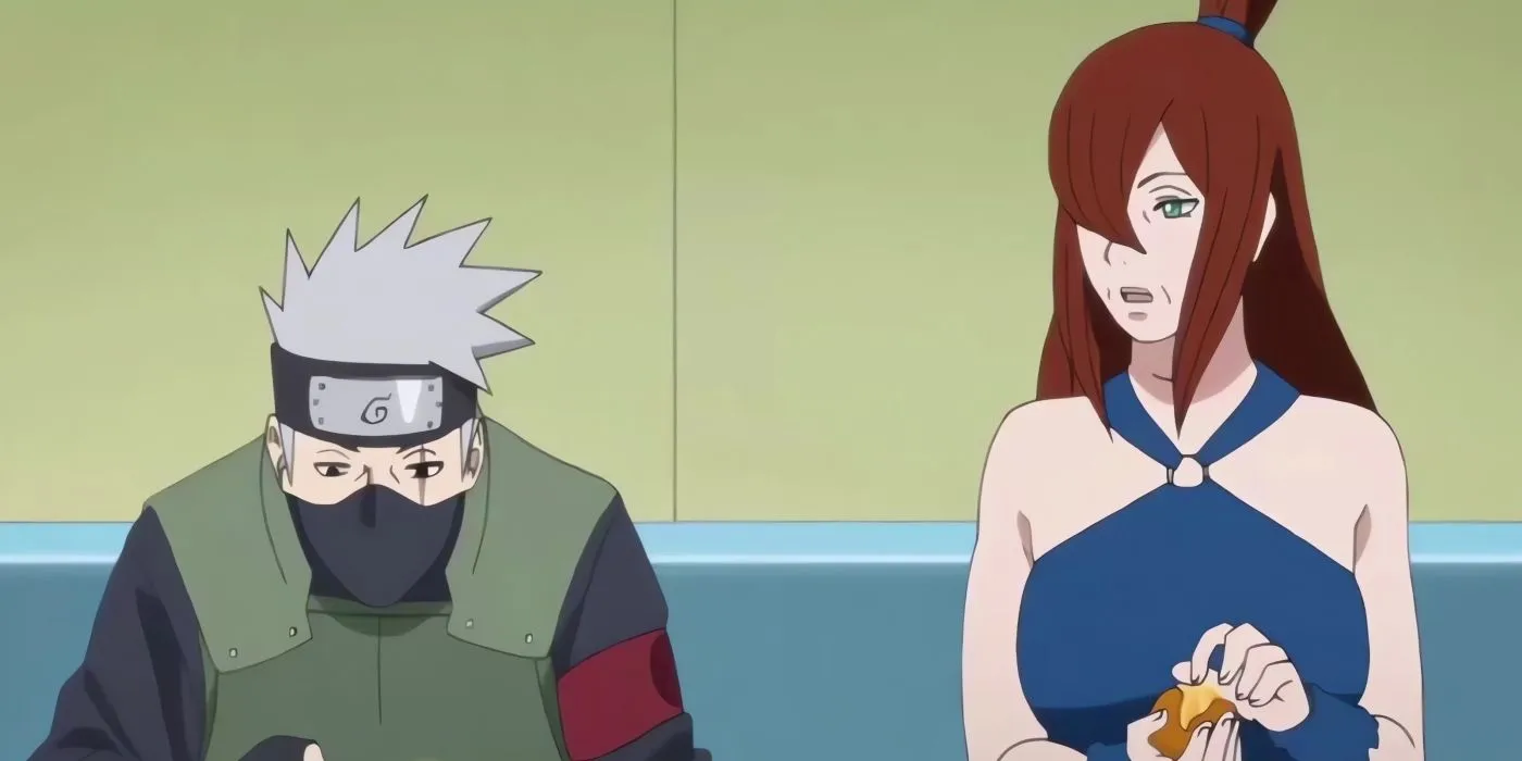 An older Mei and Kakashi speaking during Boruto. An older Mei and Kakashi speaking during Boruto.