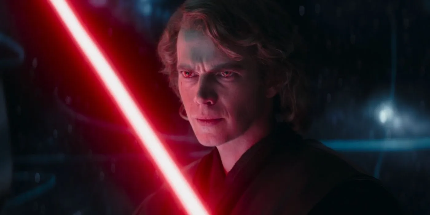 Anakin with a Red Lightsaber in Ahsoka Episode 5 looking angry