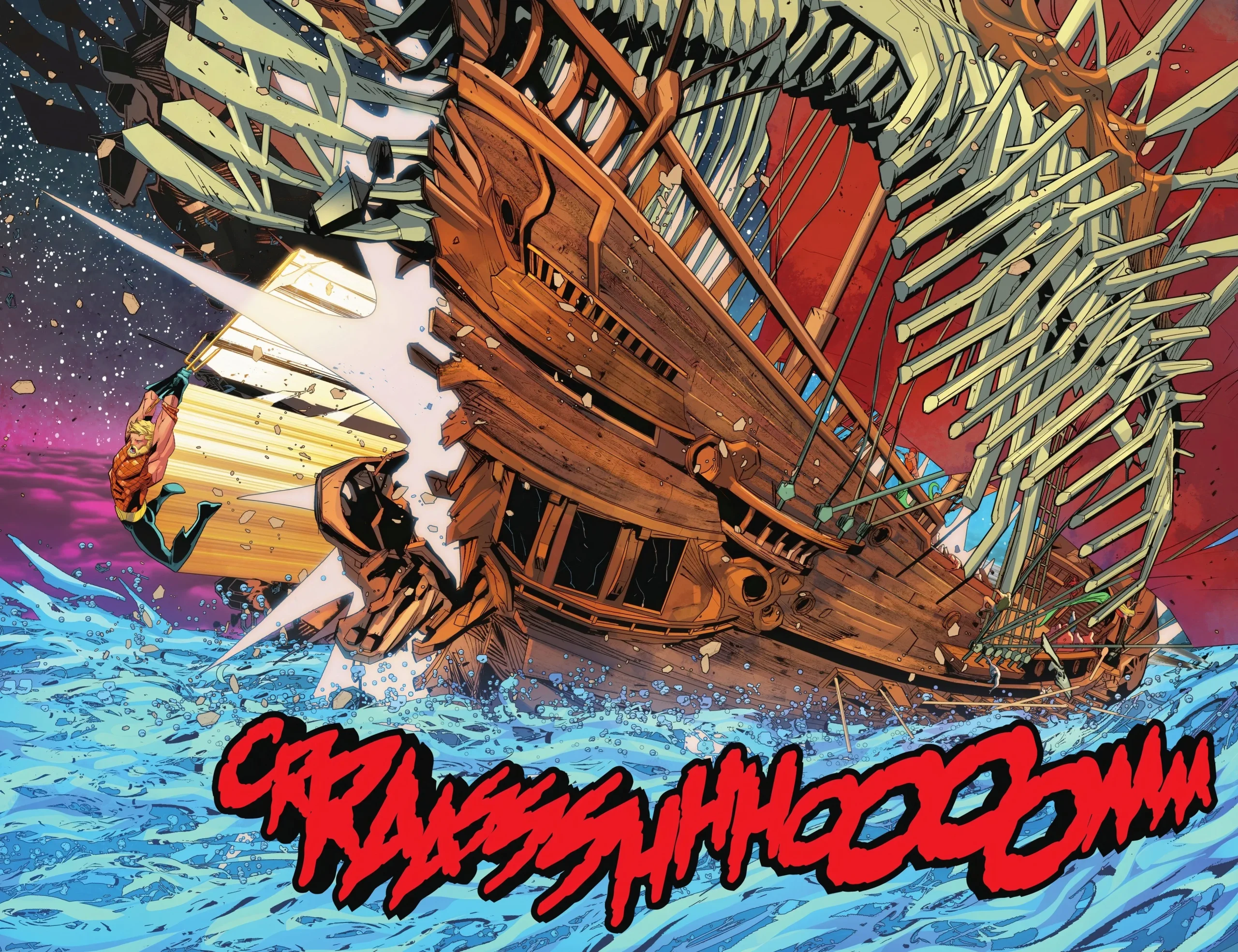 Aquaman Destroys Ship with Trilance Saber DC Aquaman Destroys Ship with Trilance Saber DC