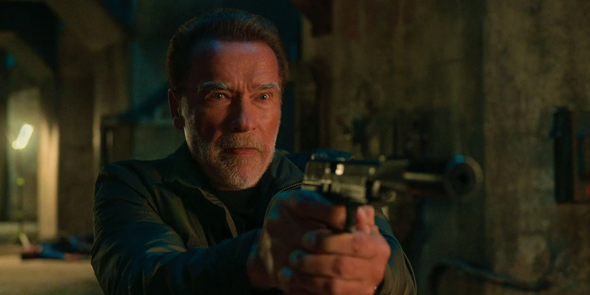 Luke points a gun at someone offscreen in FUBAR Luke points a gun at someone offscreen in FUBAR