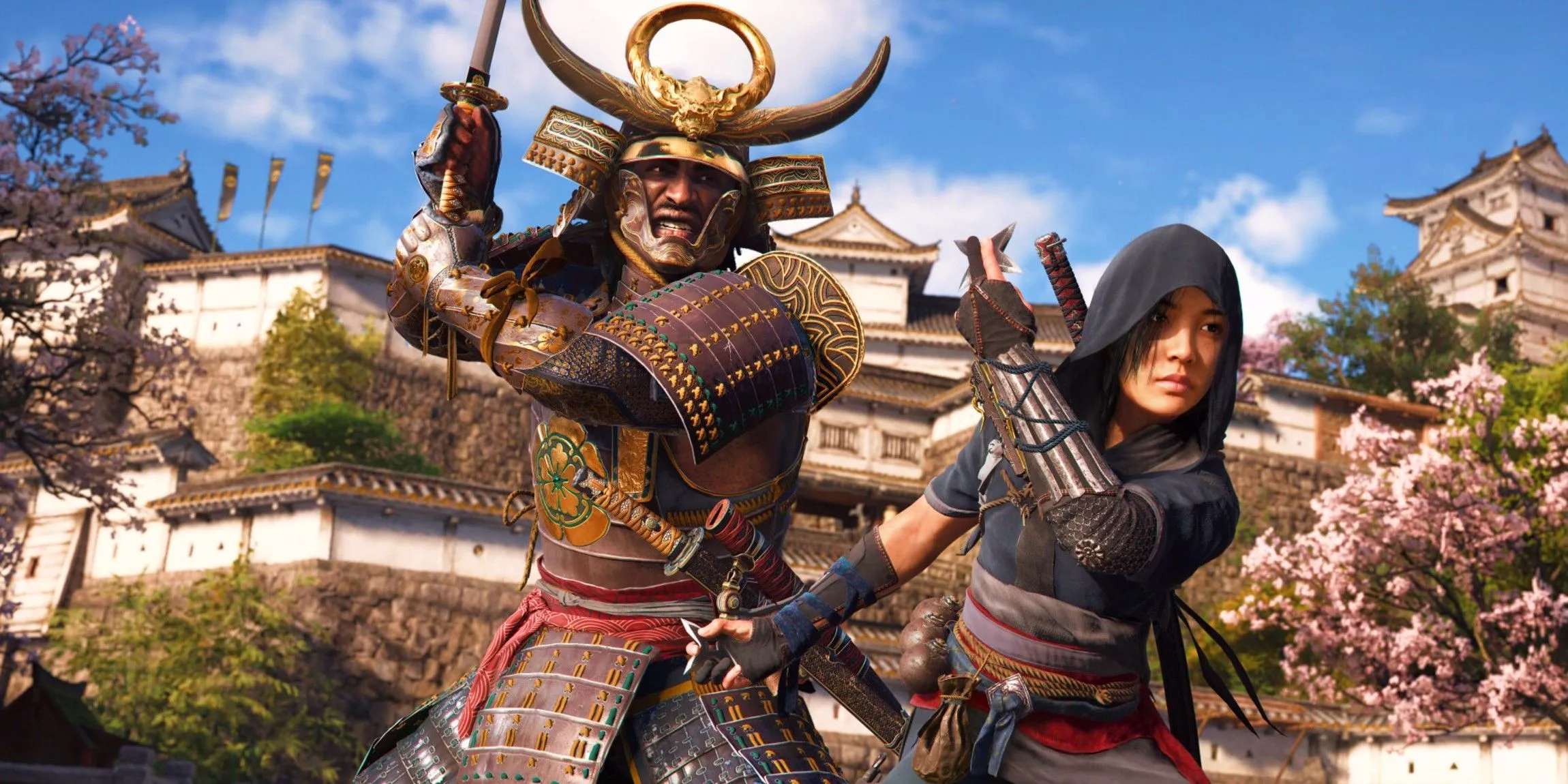 Key art for Assassin's Creed Shadows featuring Yasuke and Naoe