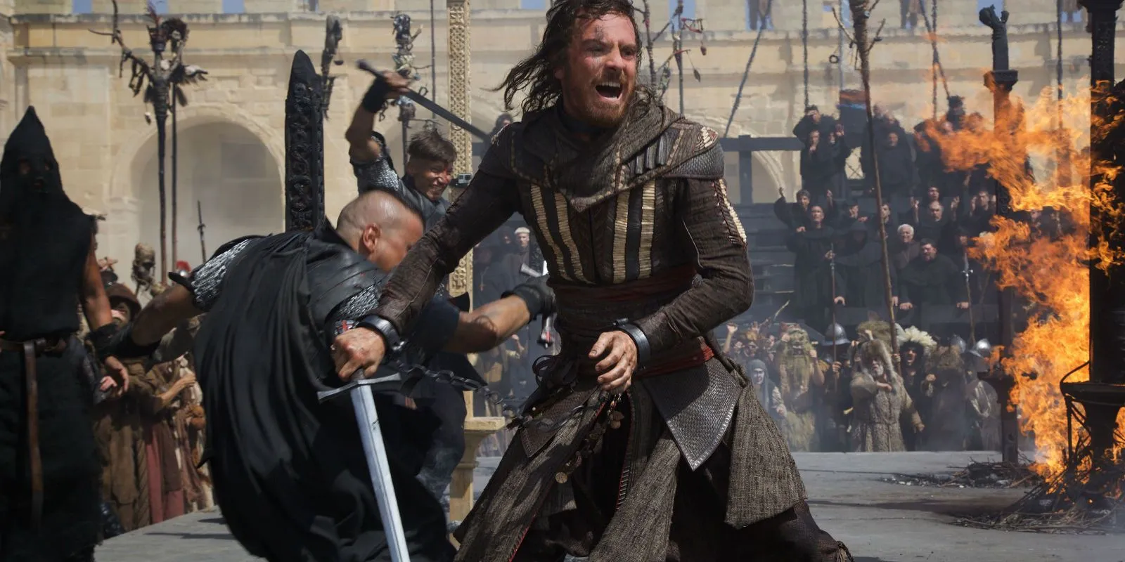 Michael Fassbender as Cal fights in the 1500s in Assassin's Creed