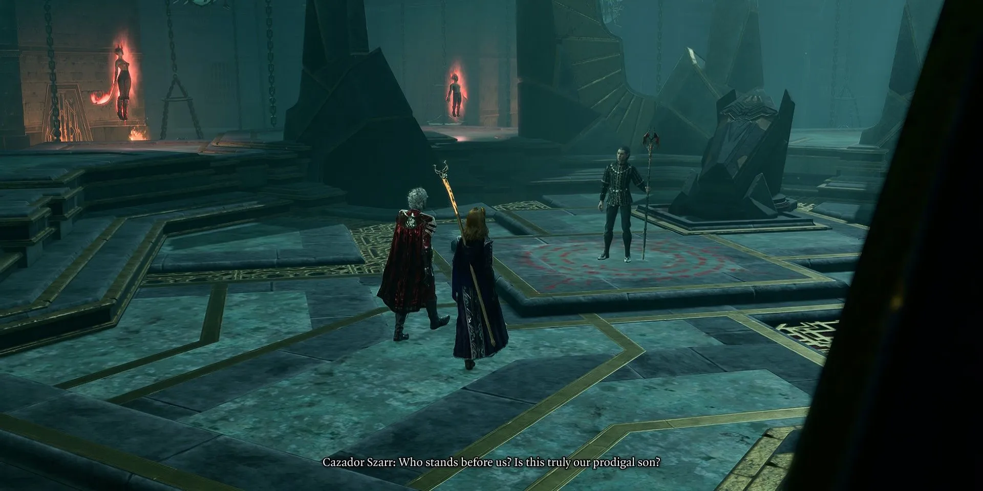 Astarion and female player approaching Cazador