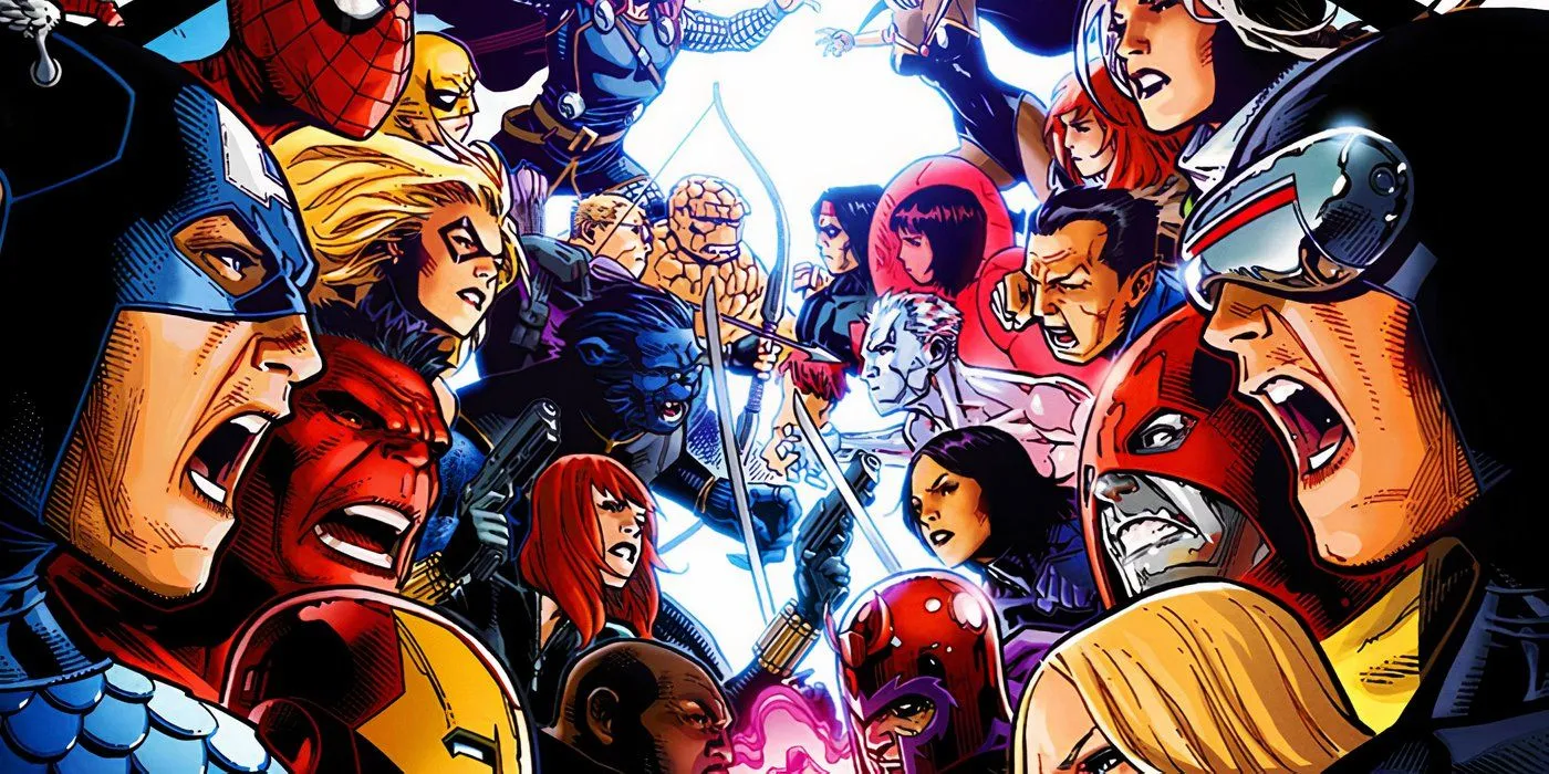 Avengers facing off against the X-Men in Marvel Comics Avengers facing off against the X-Men in Marvel Comics