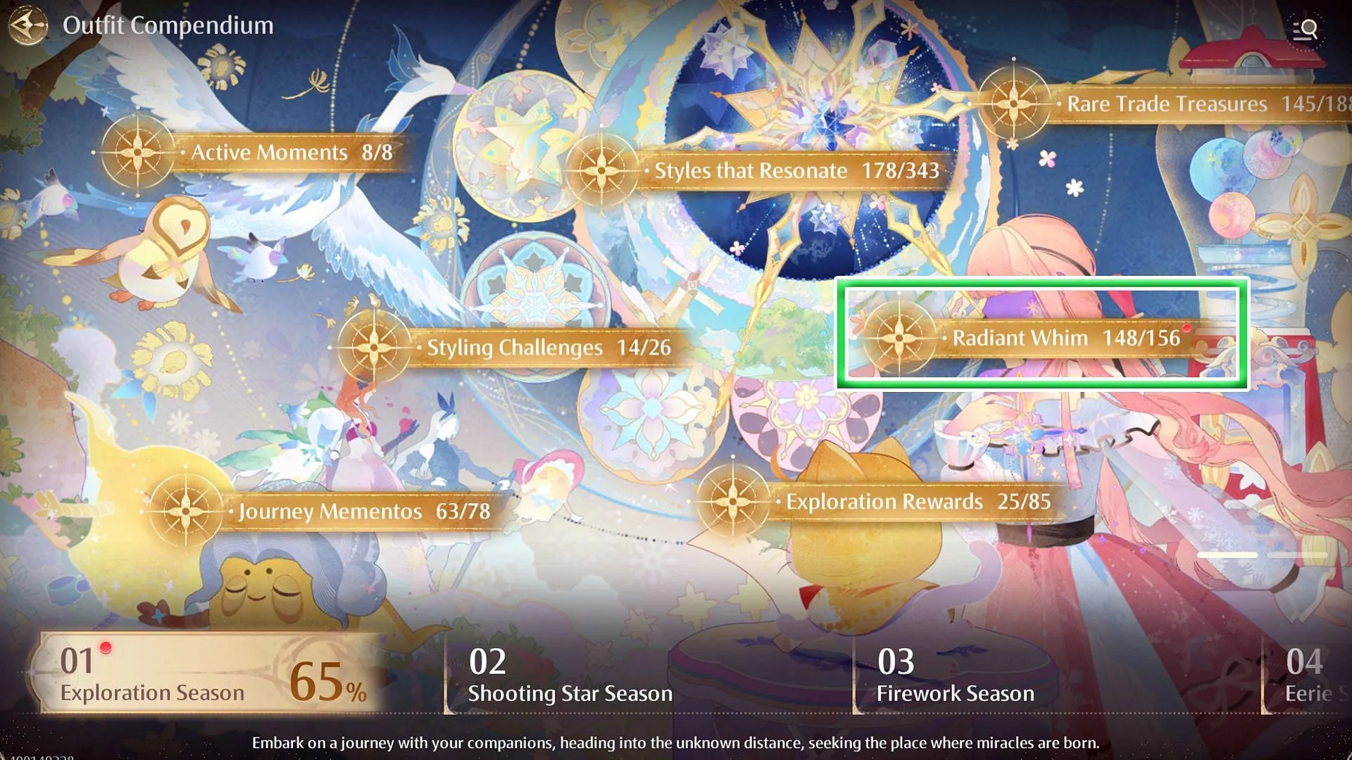 Click on the Radiant Whim section to access the Eureka Compendium