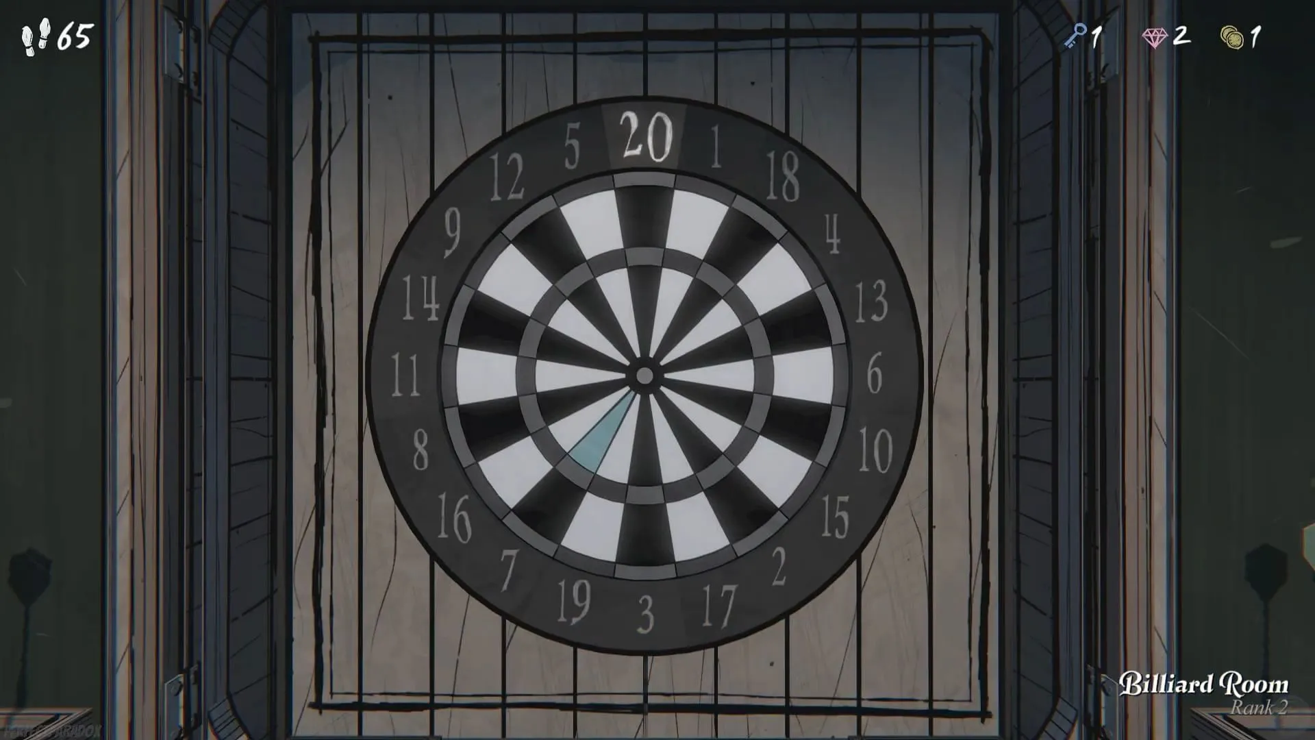 First step for the billiard room dartboard puzzle (Image via Raw Fury) First step for the billiard room dartboard puzzle (Image via Raw Fury)