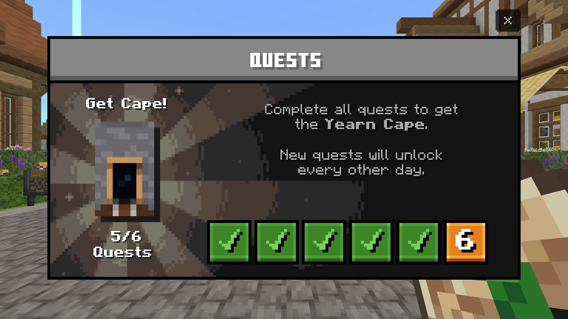Complete all the quests to get the Yearn Cape (Image via Mojang Studios)