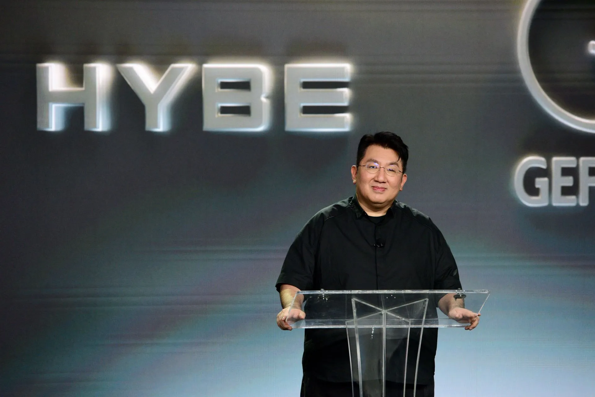 Bang Si-Hyuk speaks onstage as HYBE x Geffen Records Announce Contestants for Global Girl Group on August 28, 2023, in Santa Monica, California. (Photo by Vivien Killilea/Getty Images for HYBE x Geffen Records) Bang Si-Hyuk speaks onstage as HYBE x Geffen Records Announce Contestants for Global Girl Group on August 28, 2023, in Santa Monica, California. (Photo by Vivien Killilea/Getty Images for HYBE x Geffen Records)