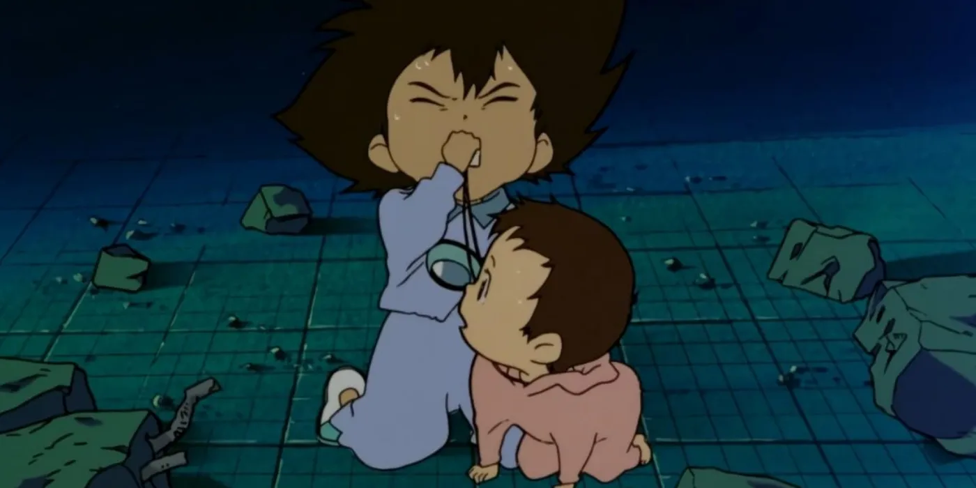 Tai and Kari with Agumon Tai and Kari with Agumon