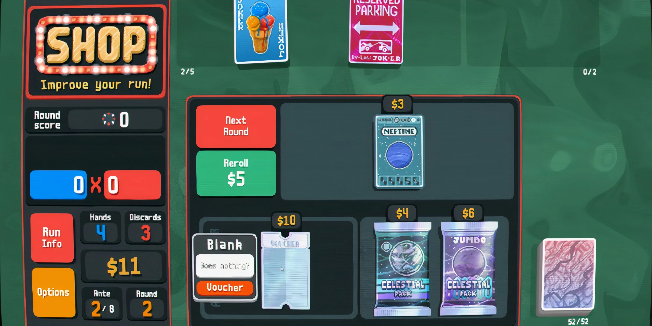 Balatro shop displaying available vouchers