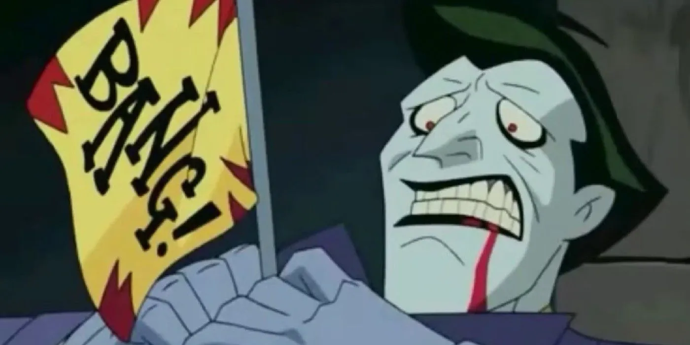 batman beyond return of the joker, Joker is killed by a joke gun batman beyond return of the joker, Joker is killed by a joke gun