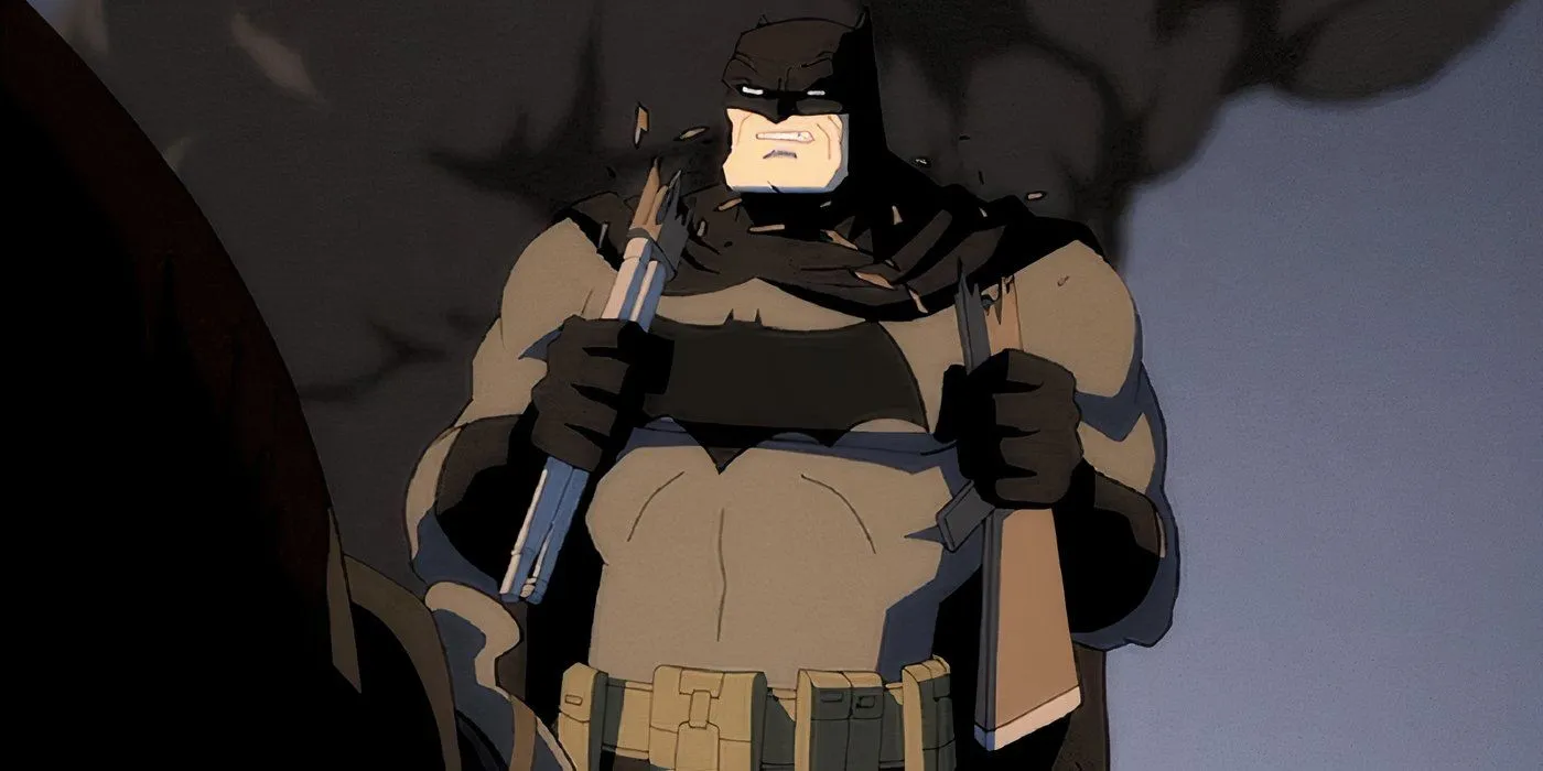 Batman breaking a gun in The Dark Knight Returns Batman breaking a gun in The Dark Knight Returns