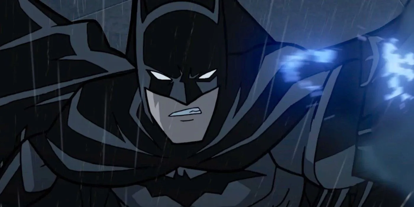 Batman shooting out his grapple gun hook in Batman The Long Halloween Part 1 Batman shooting out his grapple gun hook in Batman The Long Halloween Part 1