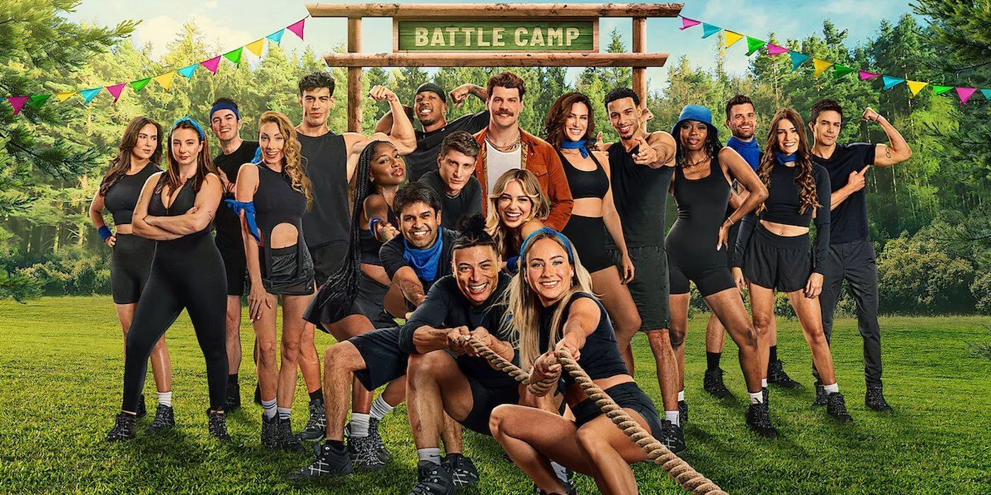 Battle Camp official promo photo for Netflix with cast posing outside in the grass Battle Camp official promo photo for Netflix with cast posing outside in the grass