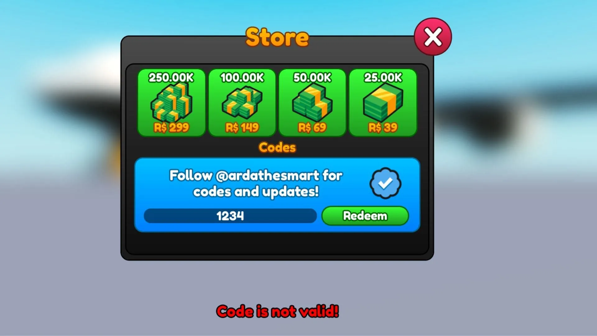 Mega Jet Tycoon invalid code issue (Image via Roblox) Mega Jet Tycoon invalid code issue (Image via Roblox)