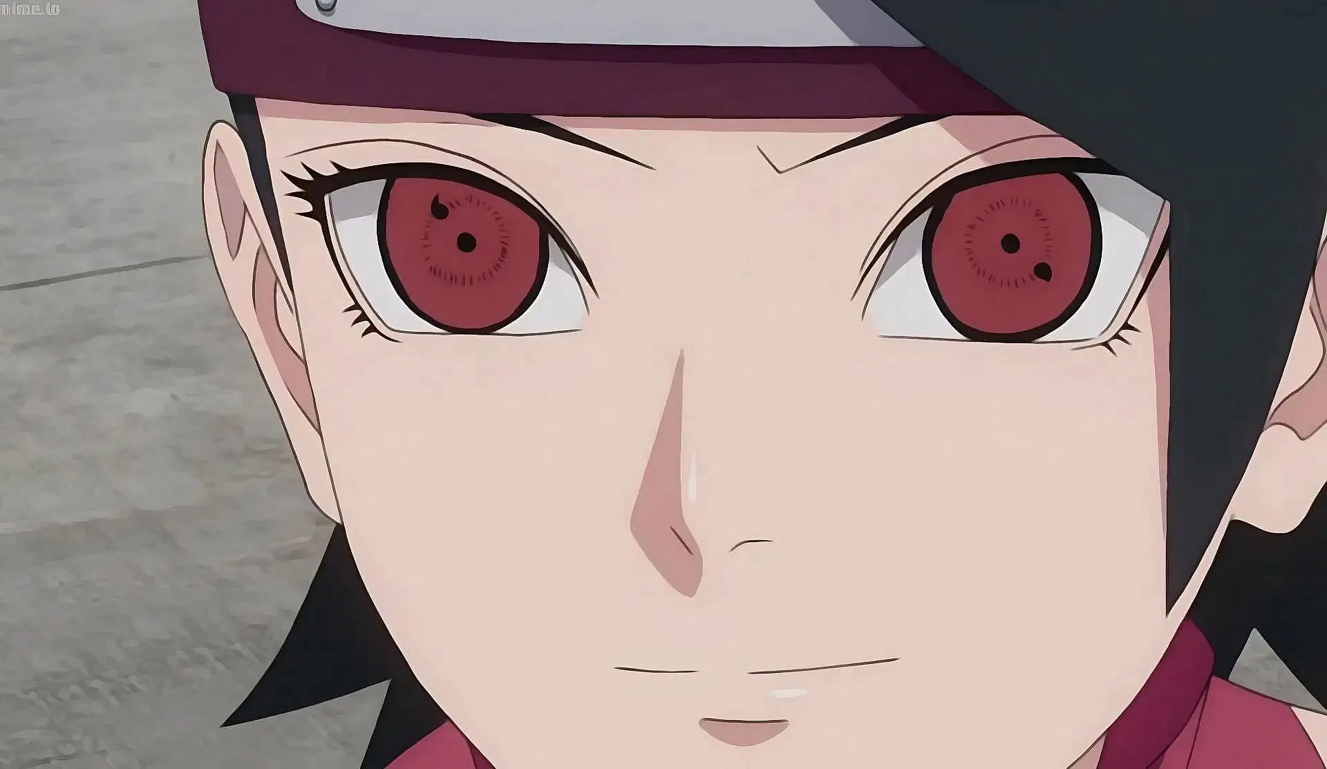 Sarada with her one tomoe sharingan as shown in the Boruto anime (Image via Studio Pierrot)
