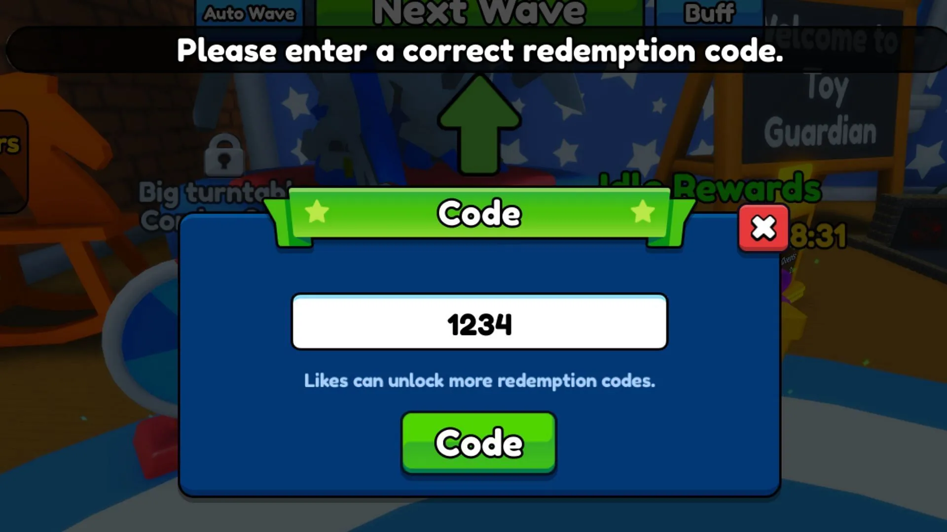 Toy Guardian invalid code issue (Image via Roblox) Toy Guardian invalid code issue (Image via Roblox)