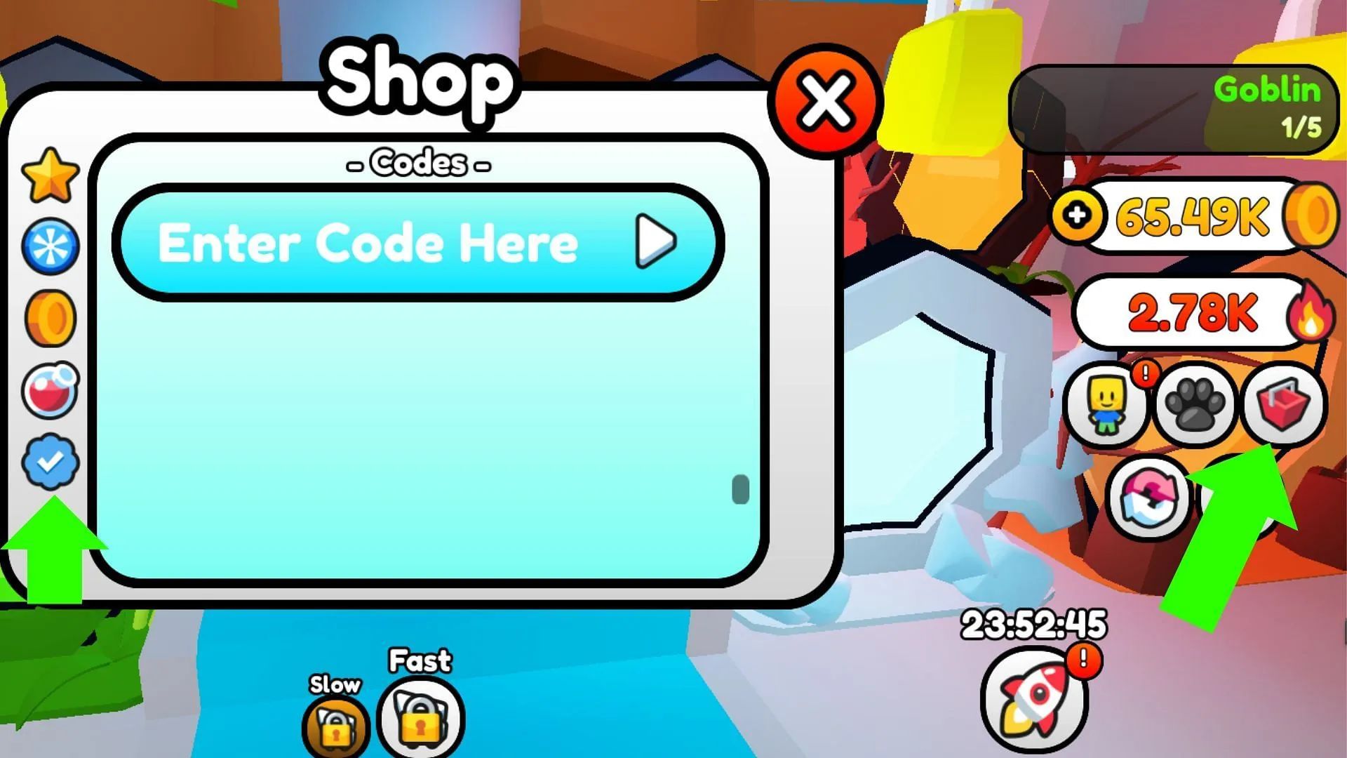 Redeem codes using the checkmark icon in Troop Army Simulator