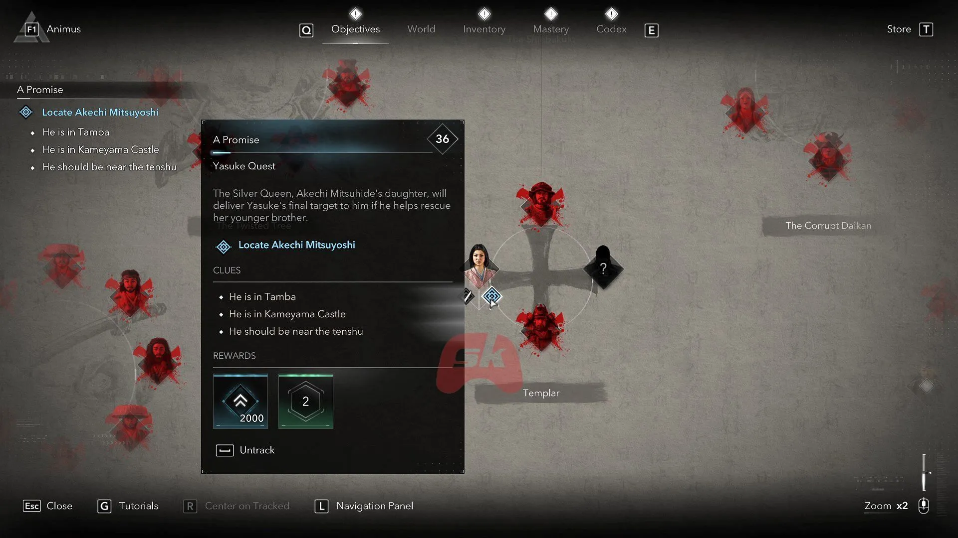 Find the quest from the Templar targets in the objective board (Image via Sportskeeda Gaming // Ubisoft) Find the quest from the Templar targets in the objective board (Image via Sportskeeda Gaming // Ubisoft)