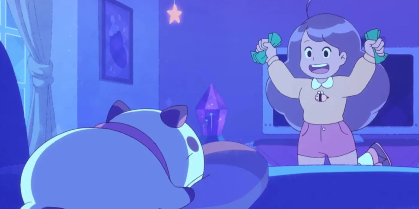 Bee showing PuppyCat handfuls of money in Bee and PuppyCat. Bee showing PuppyCat handfuls of money in Bee and PuppyCat.