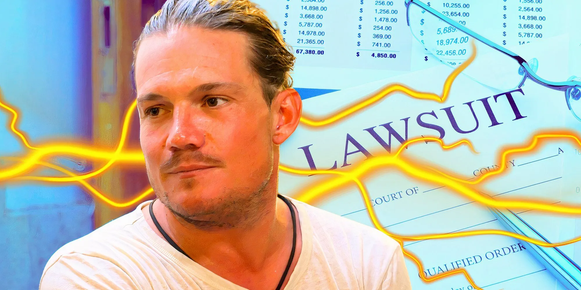 Gary King with lawsuit background
