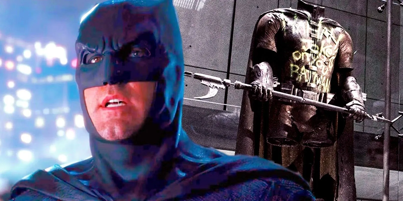 Ben Affleck's Batman next to a Robin outfit in the DCEU Ben Affleck's Batman next to a Robin outfit in the DCEU