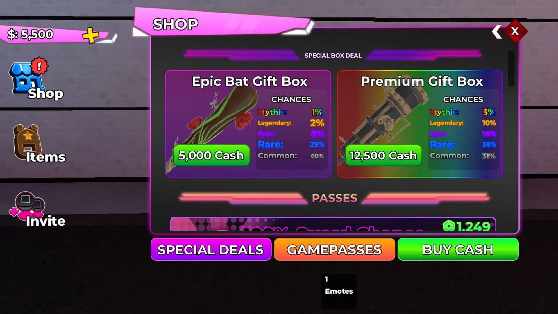 Get different Gift Boxes with Cash (Image via Roblox)