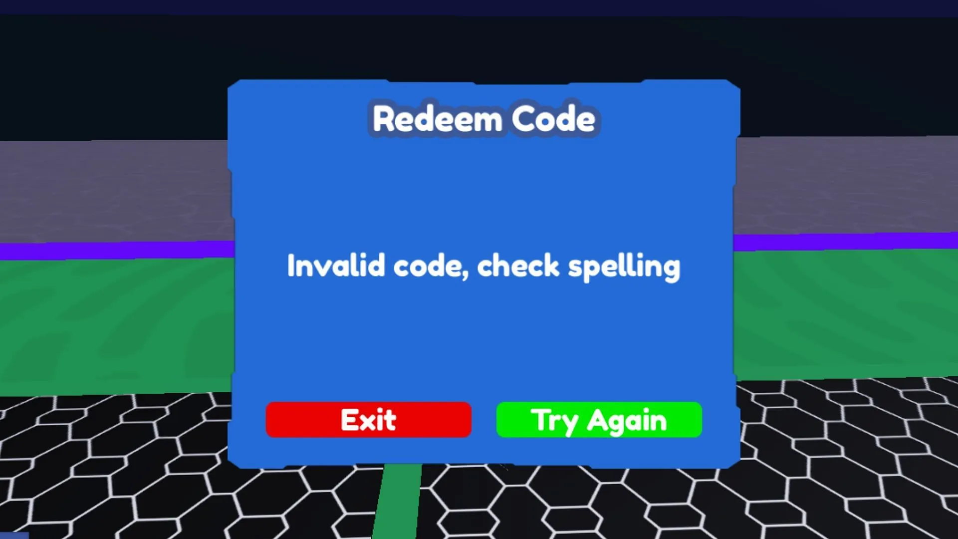 The 'Invalid code' issue in Mega Mech Tycoon (Image via Roblox)