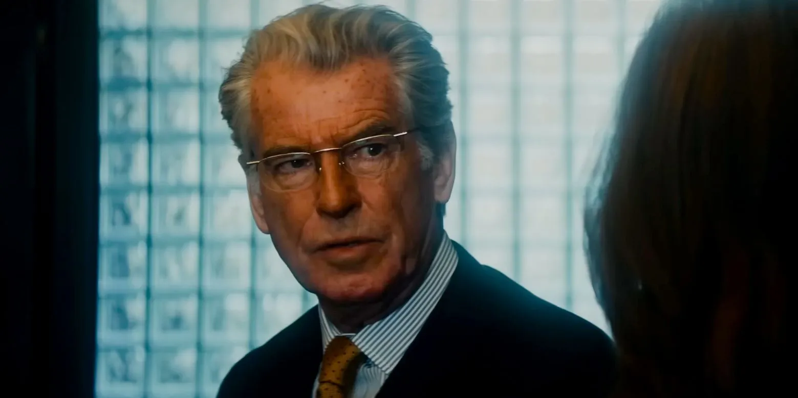 Arthur Stieglitz (Pierce Brosnan) with a confused expression in Black Bag Arthur Stieglitz (Pierce Brosnan) with a confused expression in Black Bag