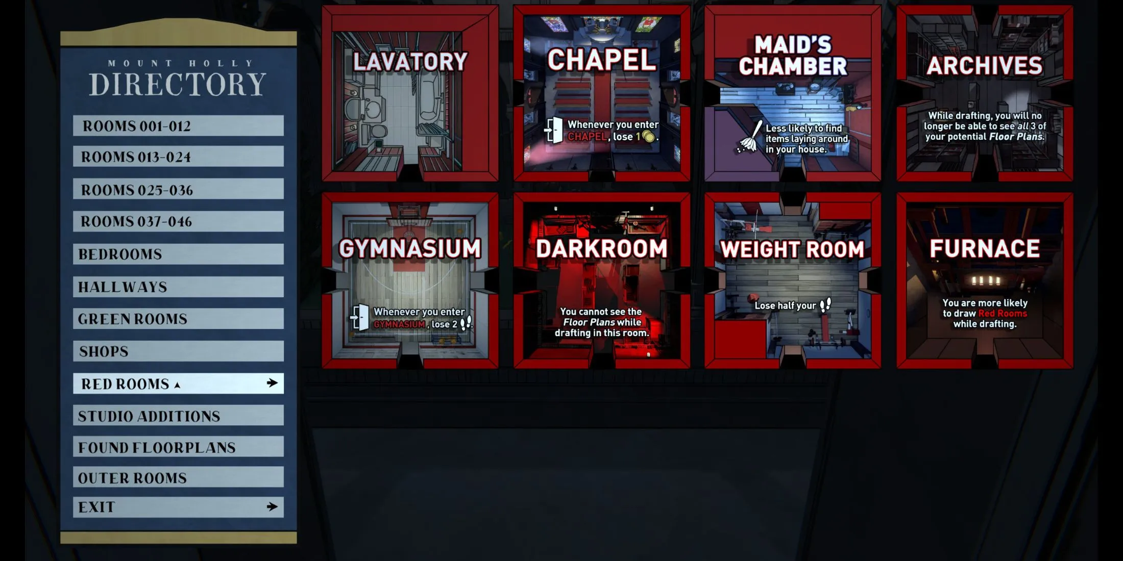 Overview of Red Rooms in Blue Prince Overview of Red Rooms in Blue Prince