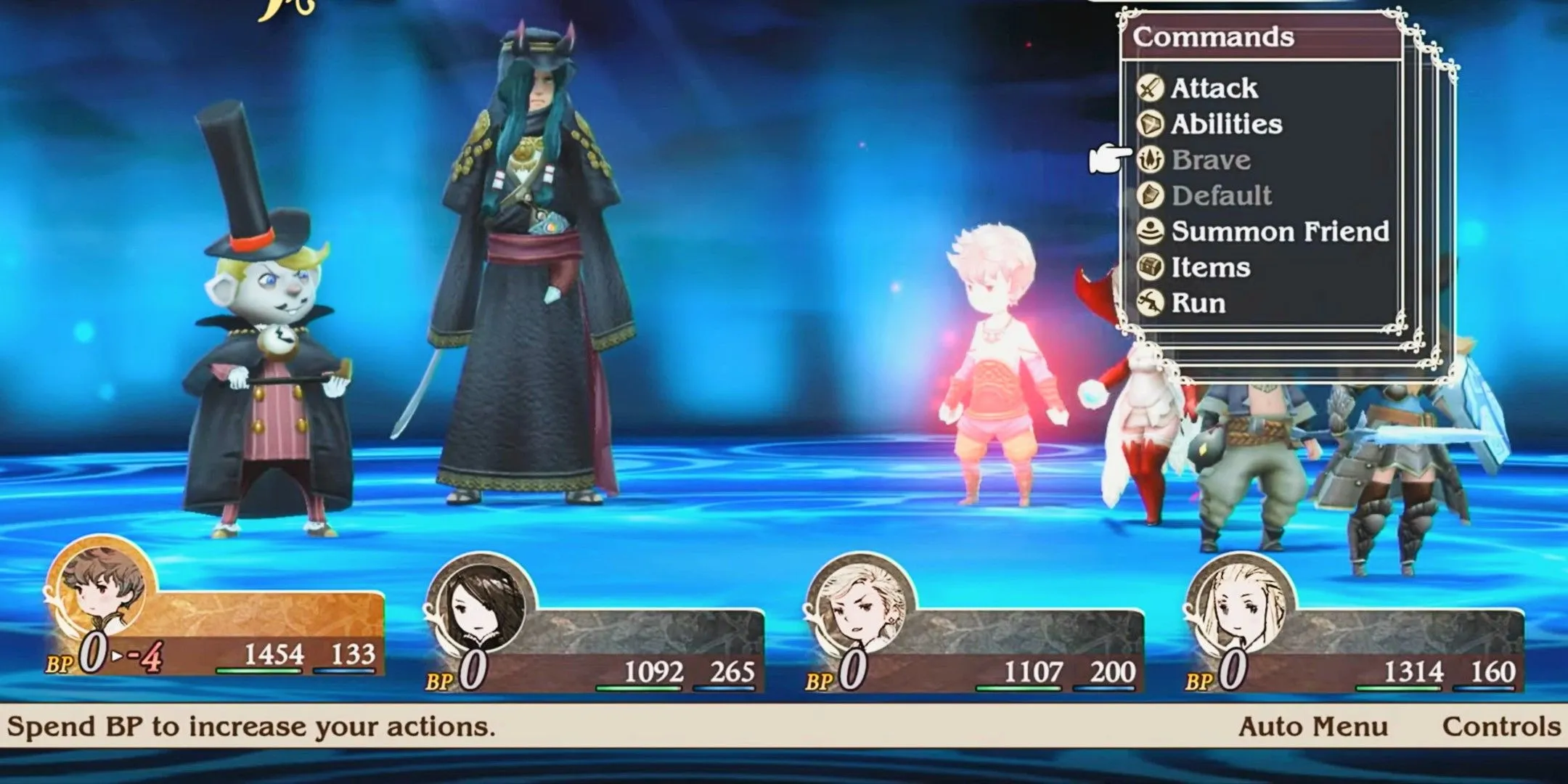 Player choosing combat actions in Bravely Default Flying Fairy HD Remaster. Player choosing combat actions in Bravely Default Flying Fairy HD Remaster.