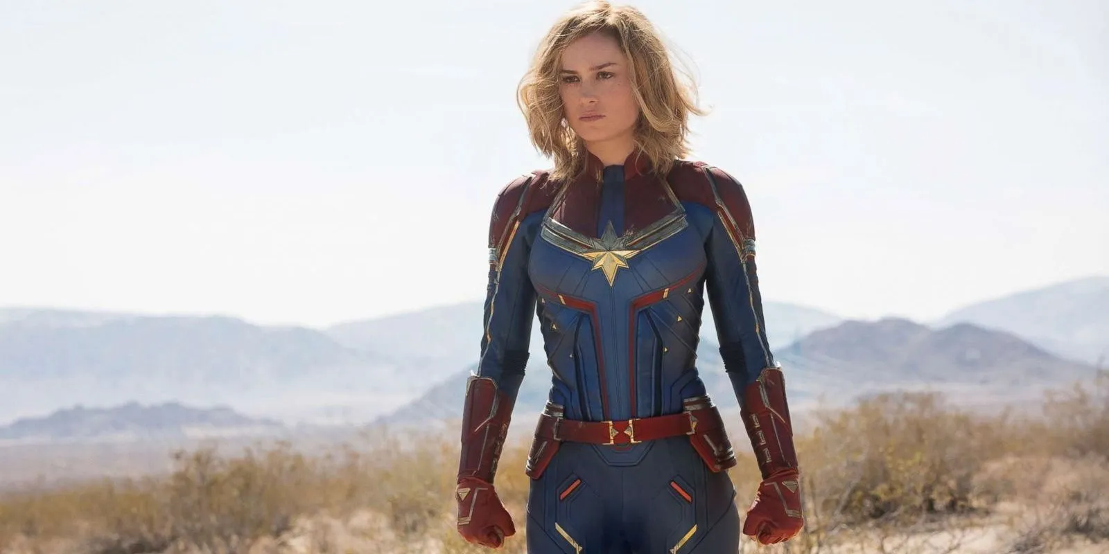 Carol Danvers (Brie Larson) in the desert in Captain Marvel