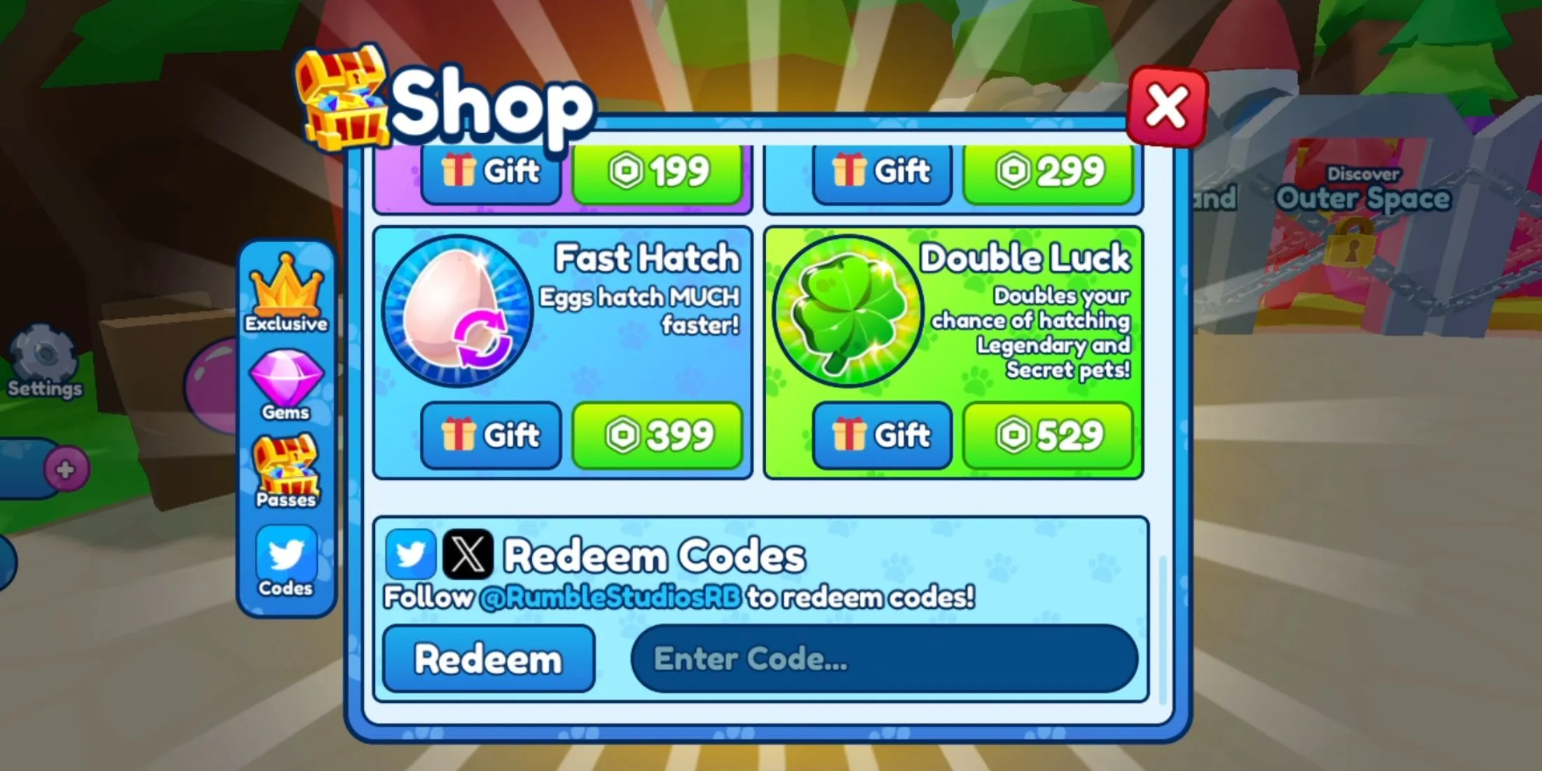 Bubble Gum Simulator INFINITY codes tab
