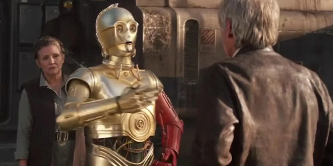 C-3PO with Leia and Han