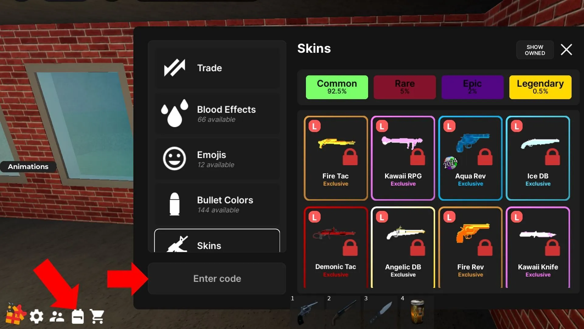 The bag icon is next to the shop icon on the bottom left (Image via Roblox) The bag icon is next to the shop icon on the bottom left (Image via Roblox)