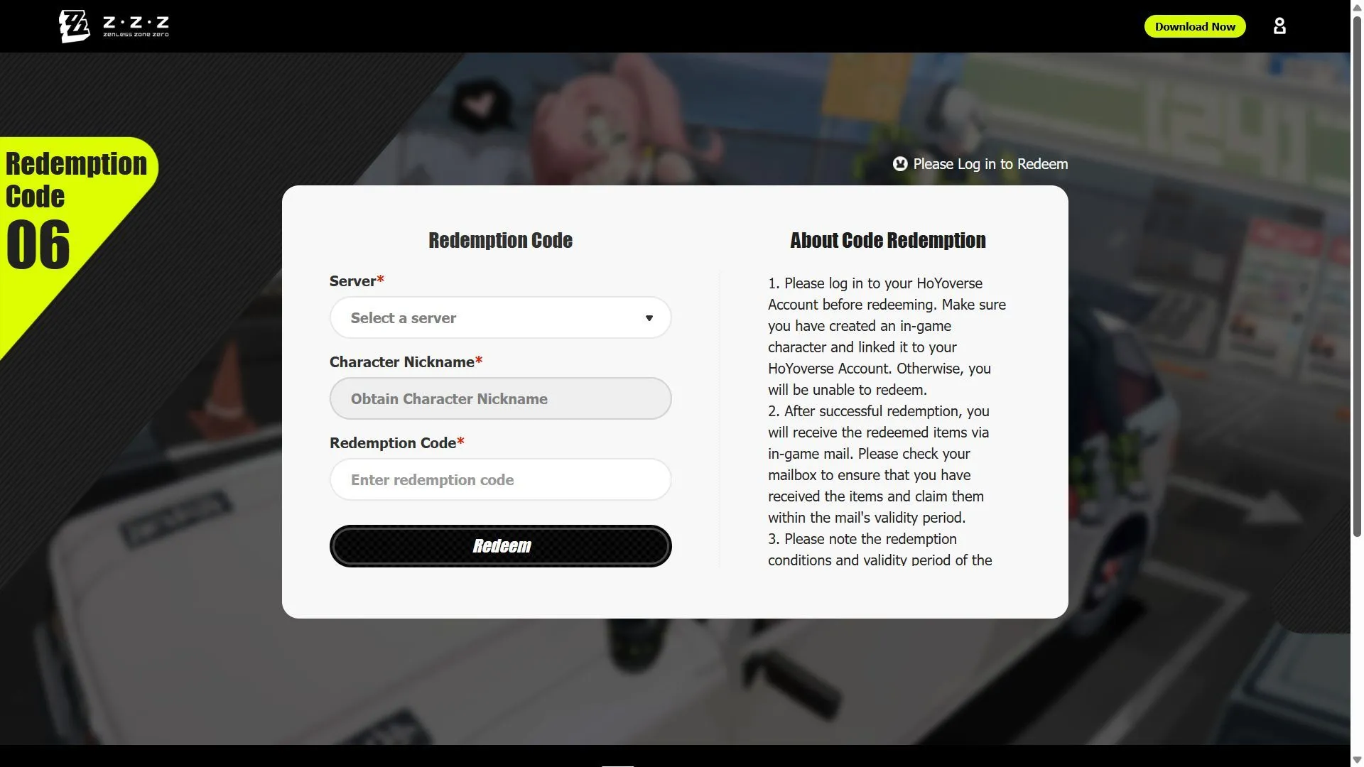 Redeem codes on the website (Image via HoYoverse) Redeem codes on the website (Image via HoYoverse)