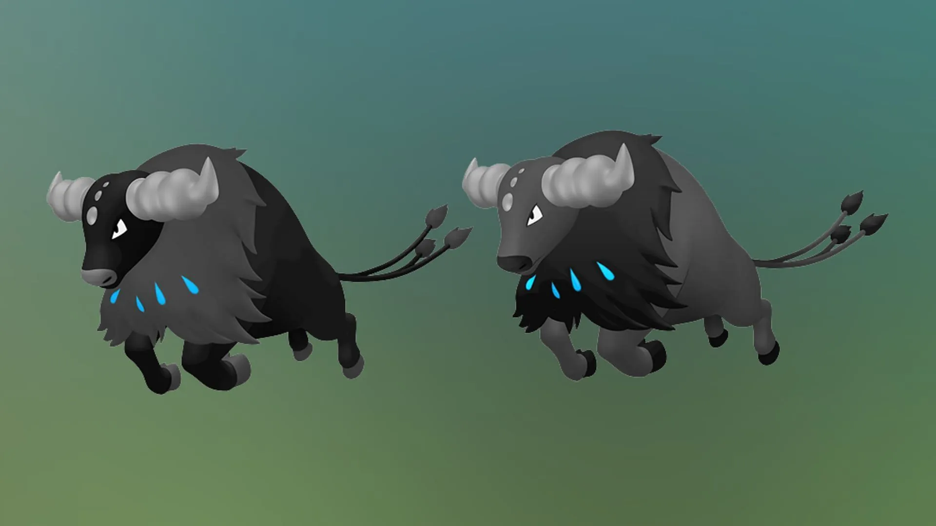 Comparison between shiny and normal Aqua Breed Paldean Tauros in Pokemon GO (Image via TPC)