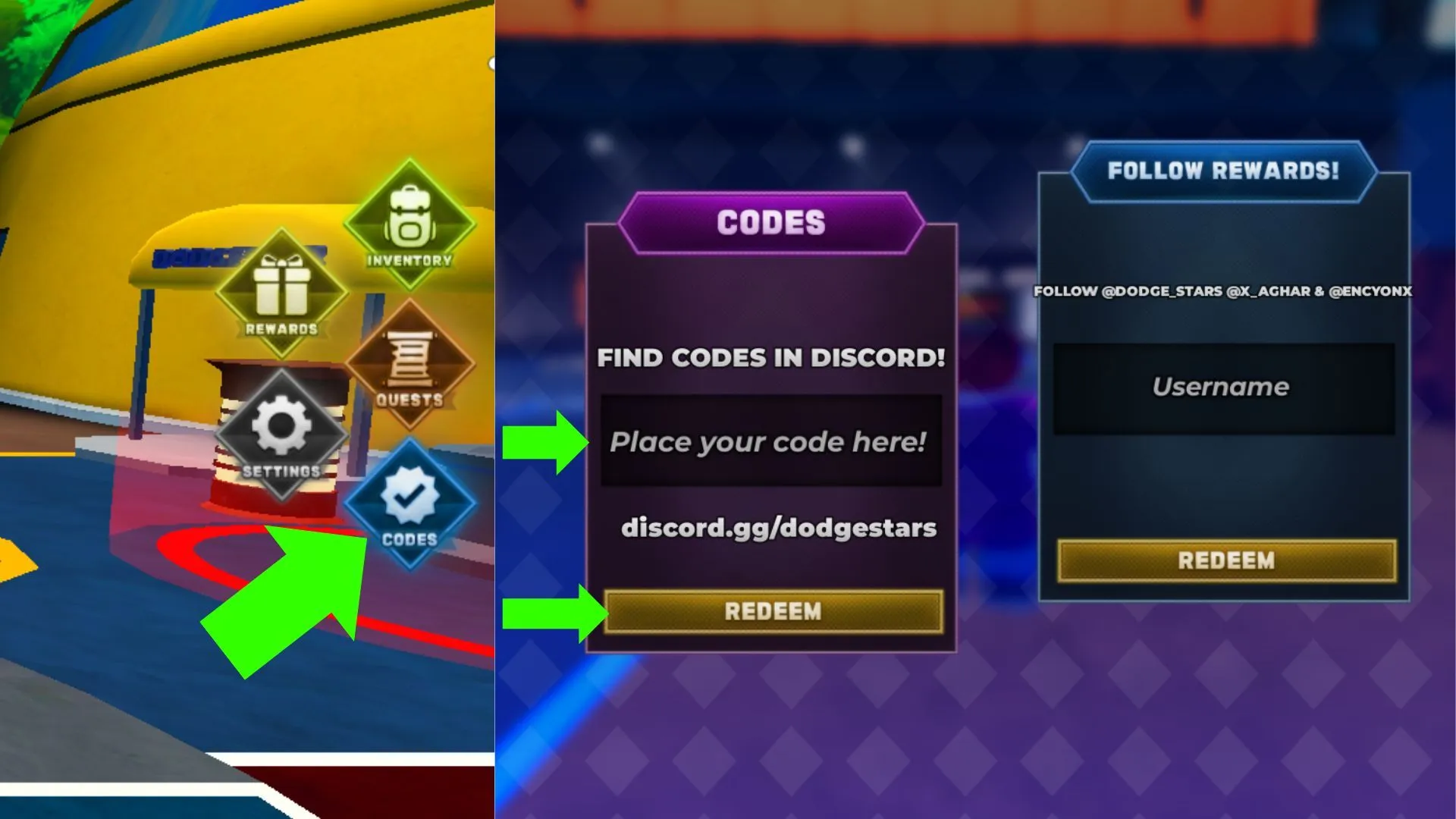 Tap the blue Codes button to open the redemption menu (Image via Roblox) Tap the blue Codes button to open the redemption menu (Image via Roblox)
