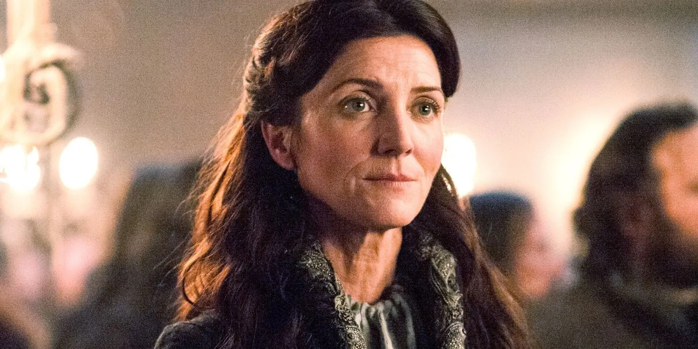A worried Catelyn Stark in Game of Thrones A worried Catelyn Stark in Game of Thrones