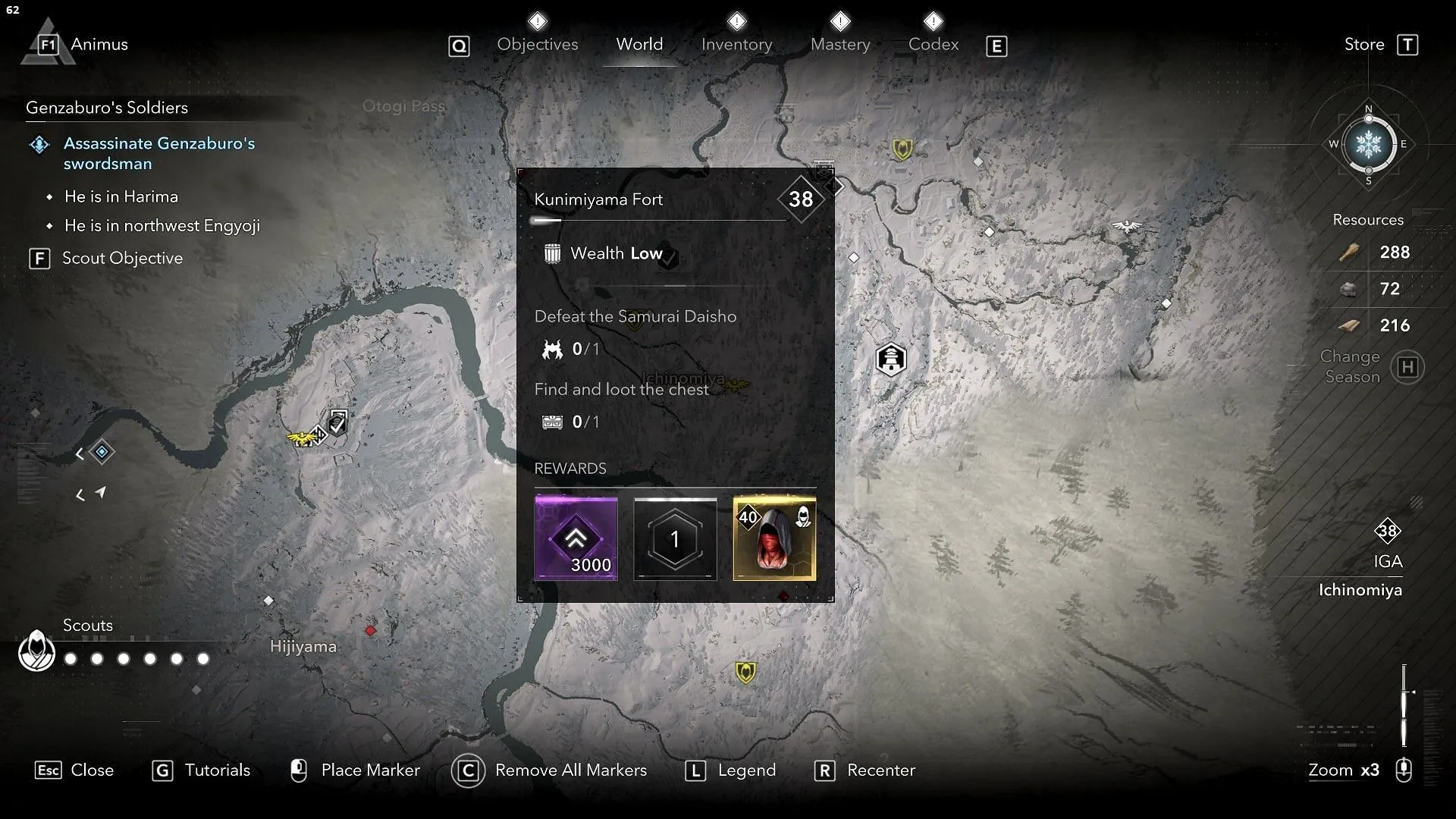 Location of the Kunimiyama Fort in Assassin's Creed Shadows (Image via Ubisoft)