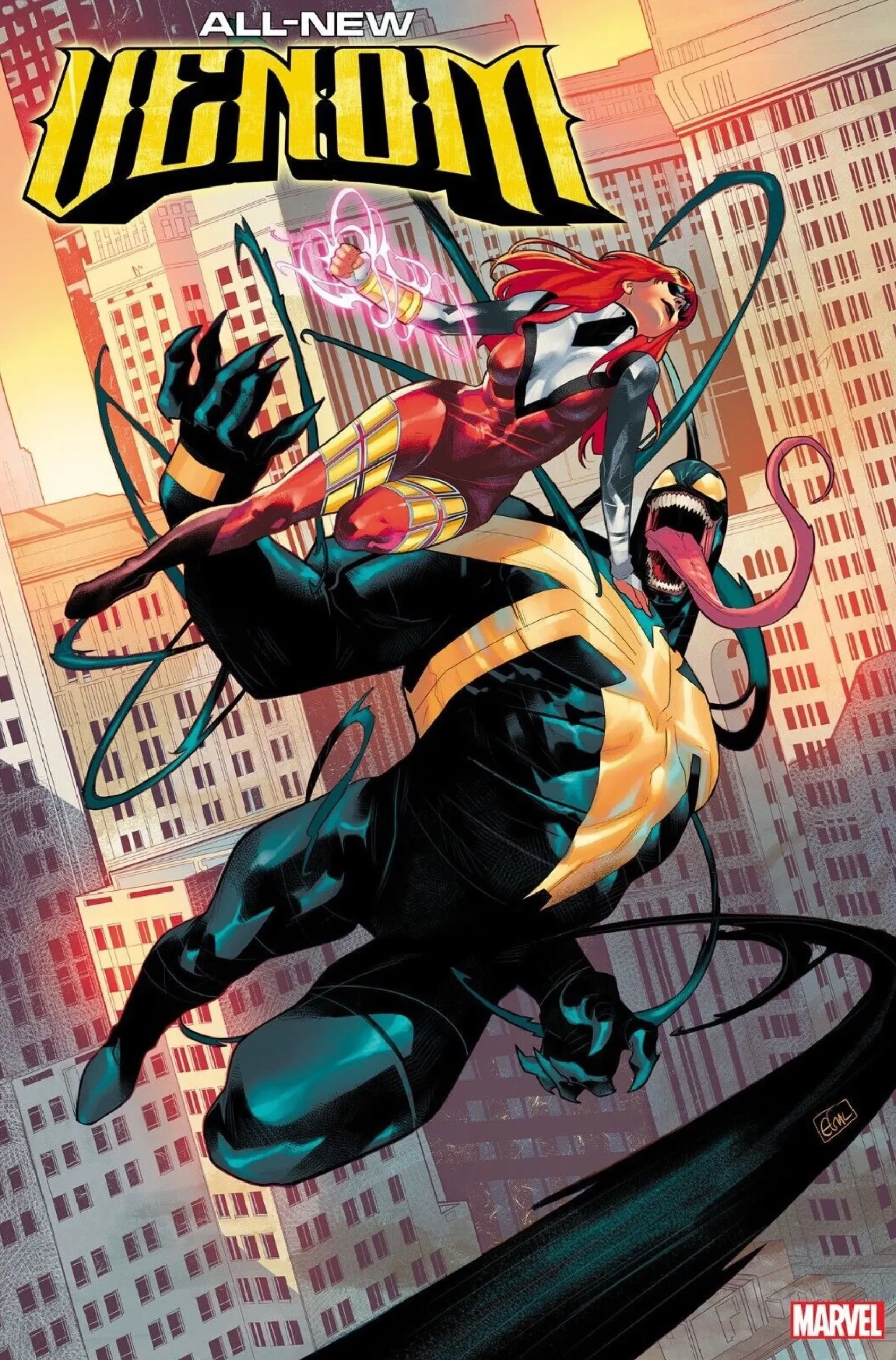 All-New Venom #3 Edwin Galmon Variant - Venom and Mary Jane as Jackpot soar through the city