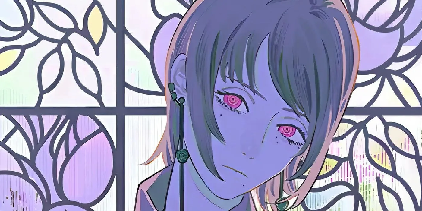 Fami in front of a floral stained-glass window. Fami in front of a floral stained-glass window.
