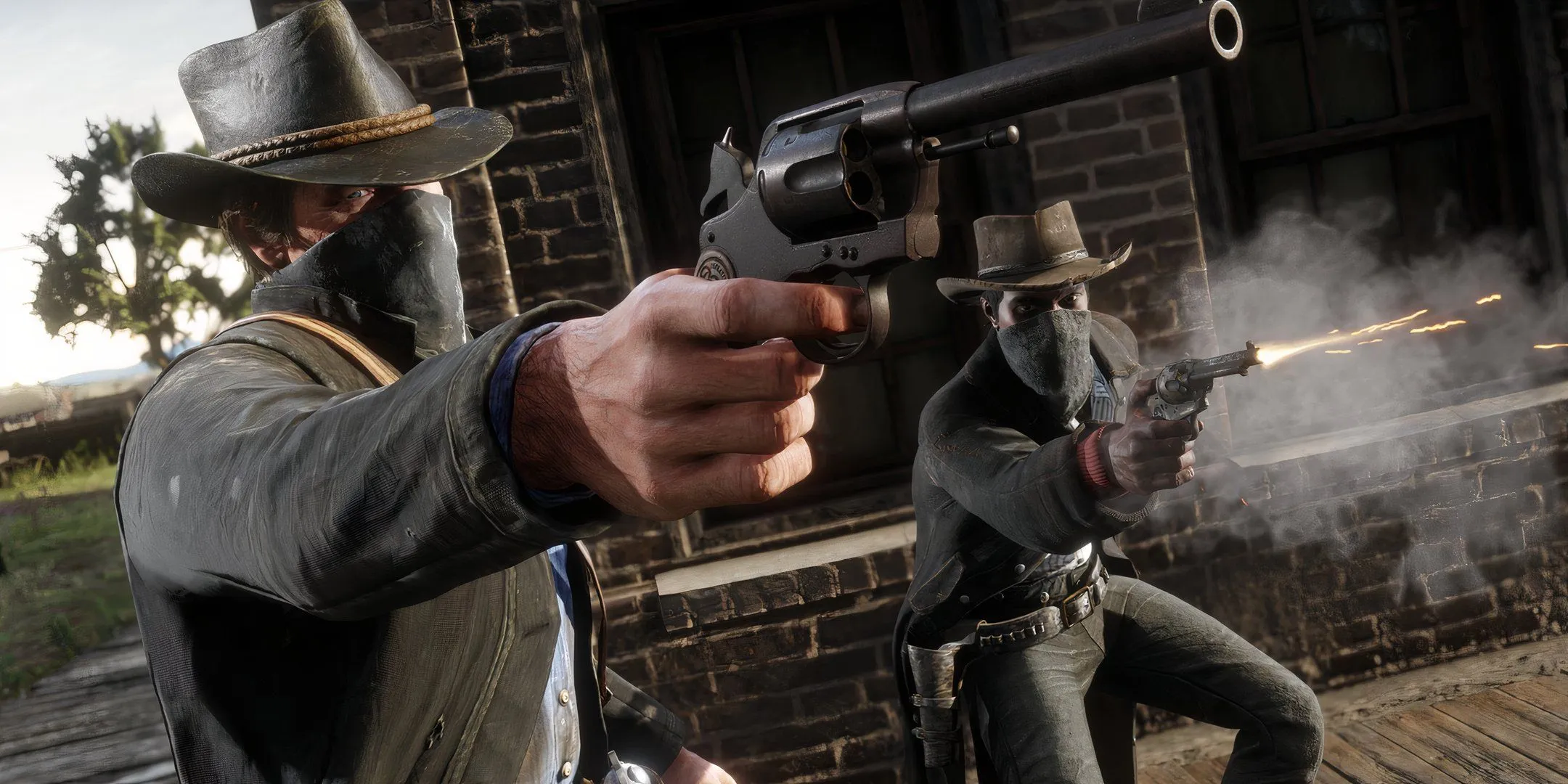 Characters shooting in Red Dead Redemption 2 Characters shooting in Red Dead Redemption 2