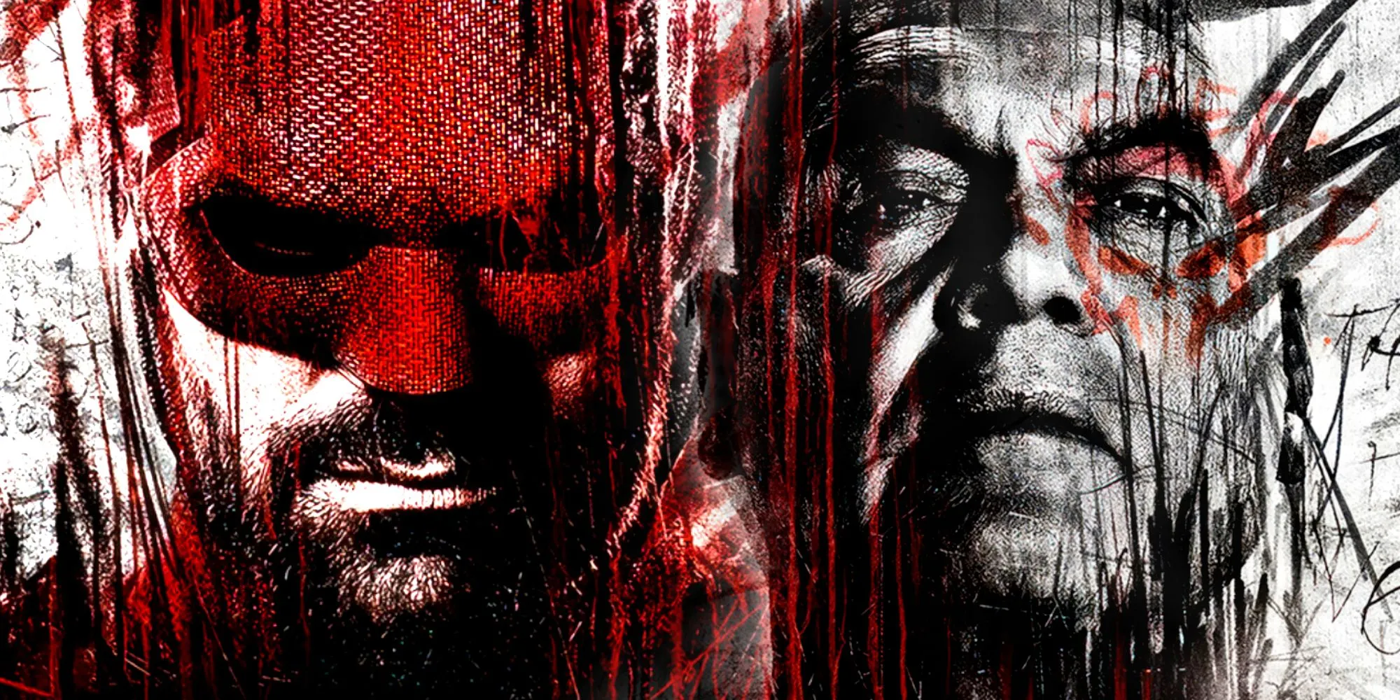 Graffiti art of Charlie Cox's Matt Murdock and Vincent D'Onofrio's Wilson Fisk in Daredevil Born Again Graffiti art of Charlie Cox's Matt Murdock and Vincent D'Onofrio's Wilson Fisk in Daredevil Born Again