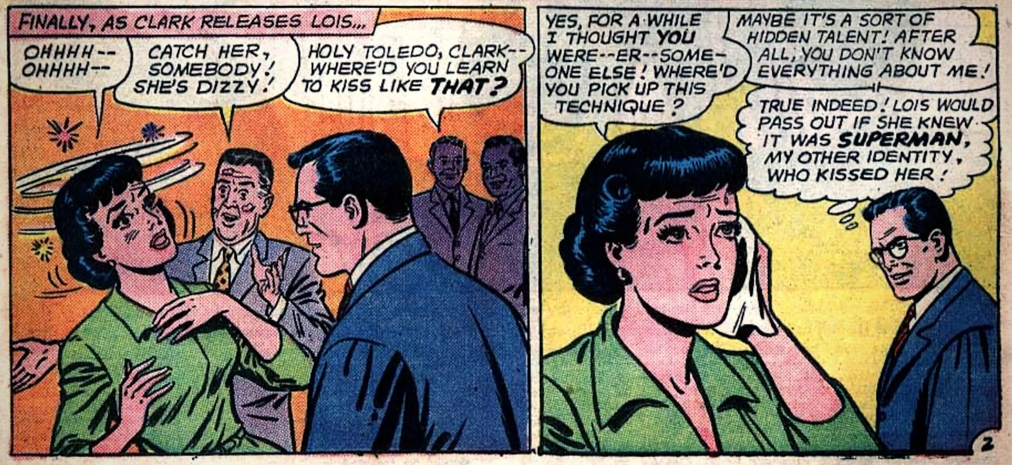 Clark Kent Gives Lois a Super Kiss as Superman in Action Comics