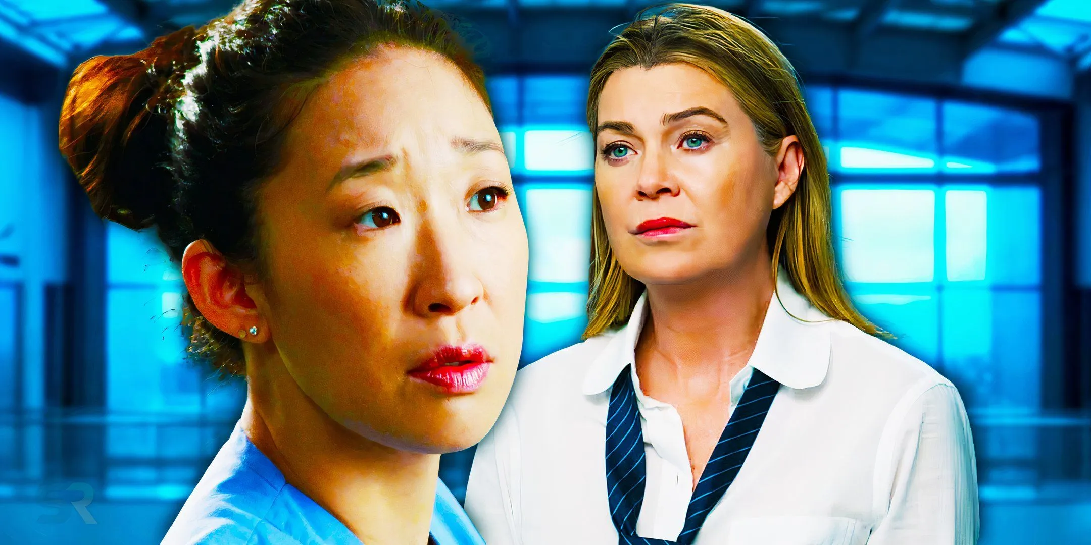 Sandra Oh as Cristina Yang and Ellen Pompeo as Meredith Grey in Grey's Anatomy Sandra Oh as Cristina Yang and Ellen Pompeo as Meredith Grey in Grey's Anatomy