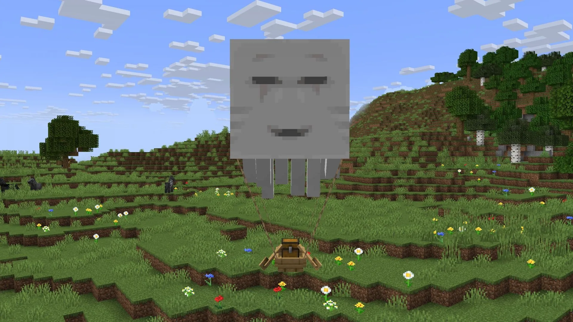 Happy ghasts and other entities can be connected via a leash. Happy ghasts and other entities can be connected via a leash.