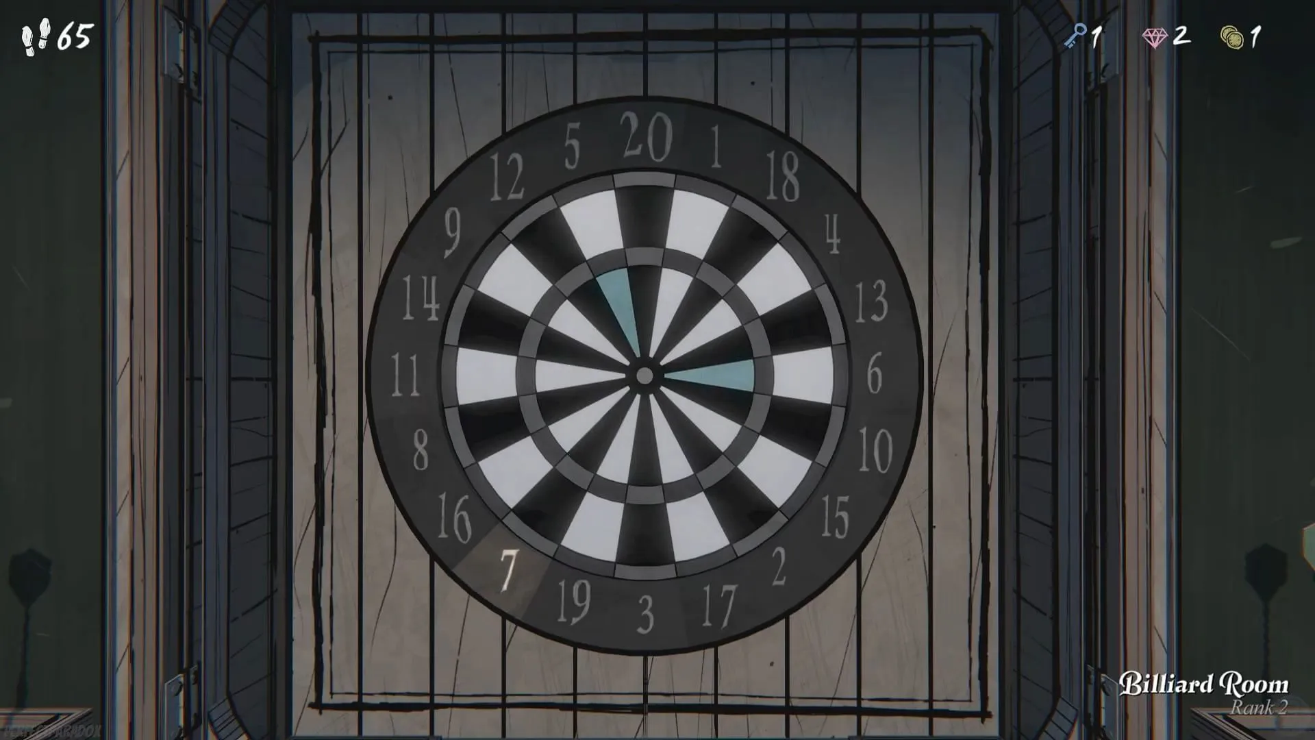 The second step for the billiard room dartboard puzzle (Image via Raw Fury) The second step for the billiard room dartboard puzzle (Image via Raw Fury)